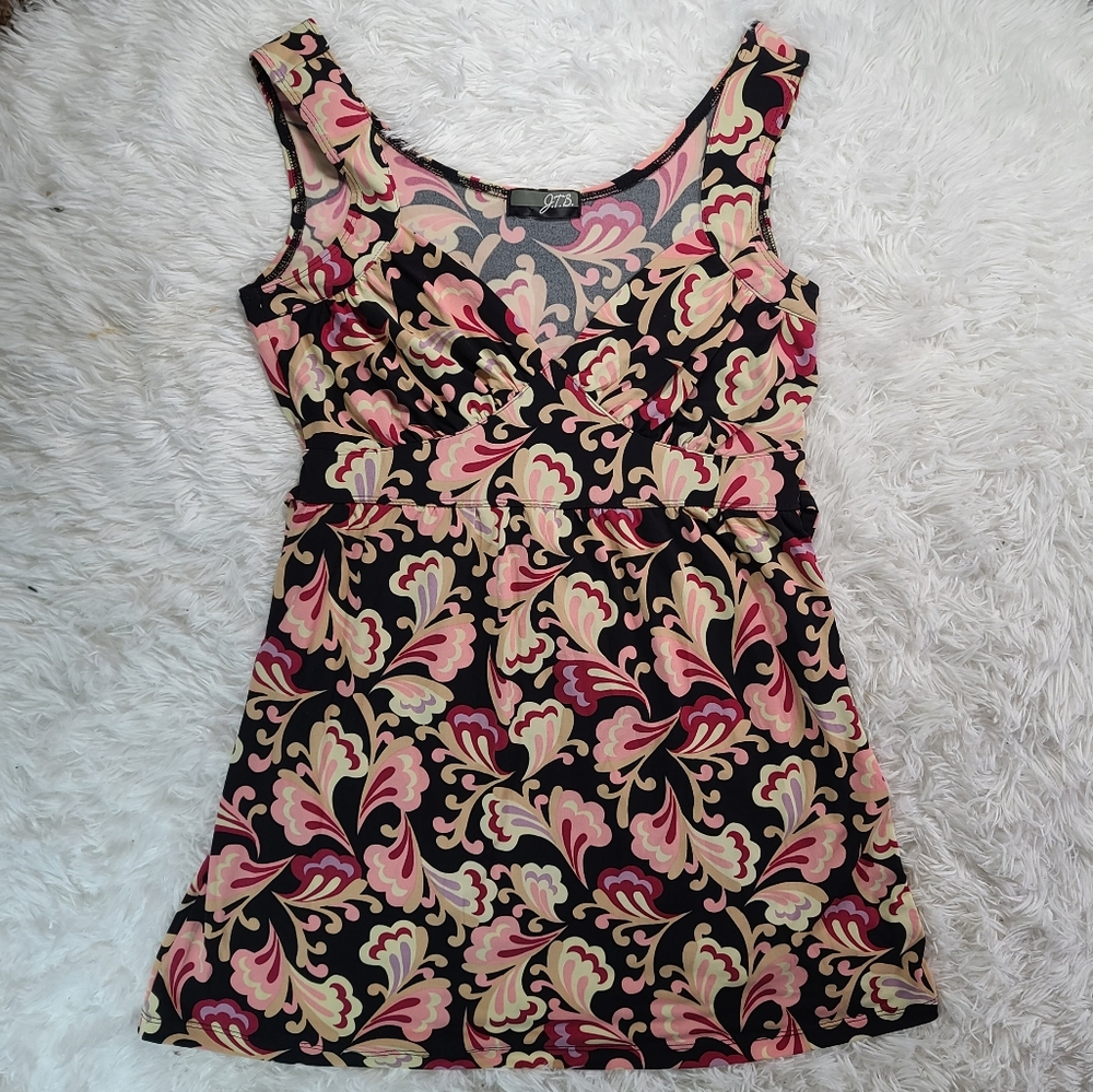 J.T.B Women's Pink & Black V-Neck Sleeveless Tie Back Tamk Top Size Medium